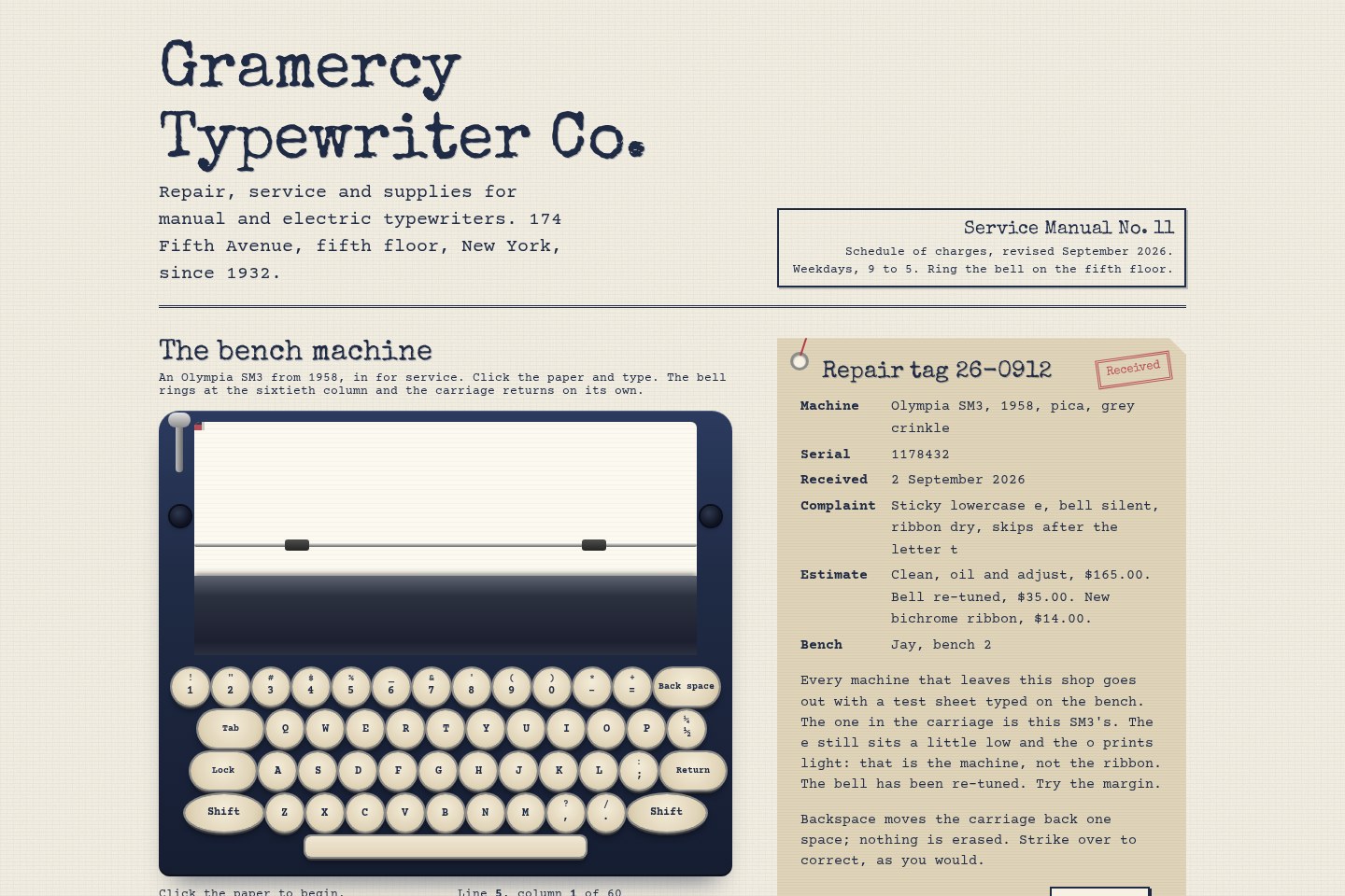 Fable’s interactive Gramercy typewriter website